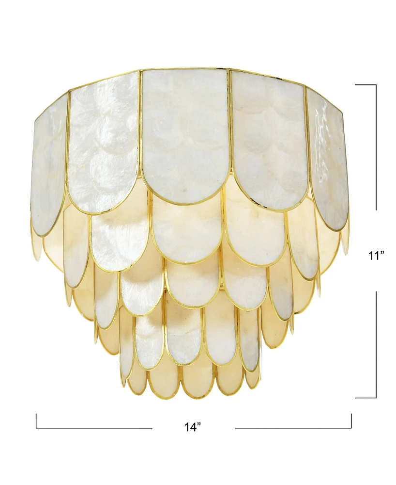 Storied Home 14" Round 4-Tier Capiz and Metal Flush Mount Ceiling Light