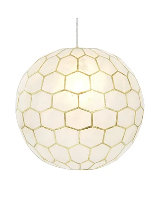 Storied Home Capiz Honeycomb Globe Pendant Light Capiz White Seashells with Antique