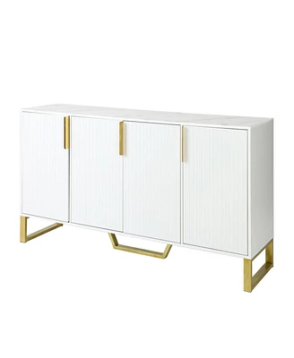 Modern Sideboard With Four Doors, Metal Handles & Legs And Adjustable Shelves Kitchen Cabinet