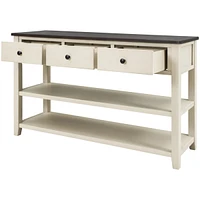 Retro Design Console Table With Two Open Shelves, Pine Solid Wood Frame And Legs