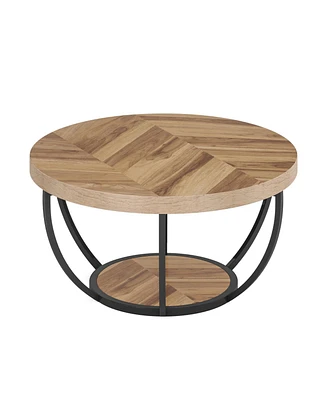 Tribesigns 31.7" Round Coffee Table, 2-Tier Circle Coffee Table with Storage Shelves, Modern Wooden Accent Center Table, Sofa Side Table for Living Ro