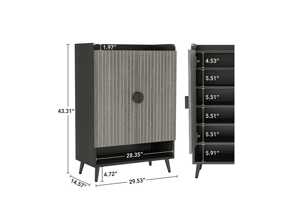 Tribesigns Shoe Cabinet with Adjustable Shelves and Doors, Entryway Shoe Storage Cabinet, Gray/Black