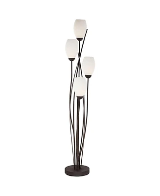 Franklin Iron Works Modern Cottage Style Standing Floor Lamp Tree 4-Light 73" Tall Ginger Black Tulip White Cased Glass Shades Decor for Living Room R