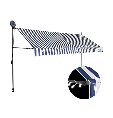 Manual Retractable Awning with Led 137.8" Blue and White
