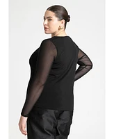 Eloquii Women's Plus Sheer Sleeve Tee