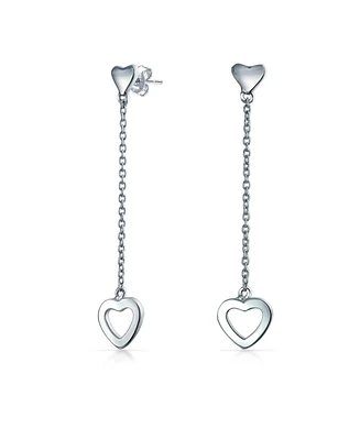 Bling Jewelry Simple Chain Long Linear Open Hearts Dangle Earrings Lightweight Sterling Silver