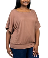 24seven Comfort Apparel Plus Short Sleeve Loose Fitting Dolman Top