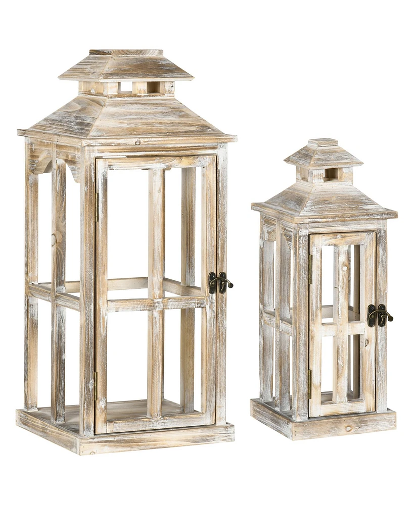 Homcom 2 Pack 28"/20" Large Lantern Decorative, Fir Wood Outdoor Lantern