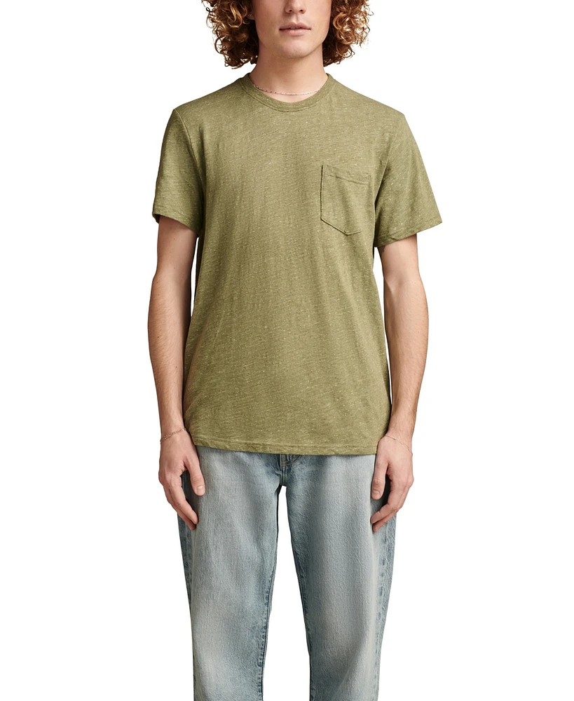 Lucky Brand Men's Linen Short Sleeve Pocket Crew Neck Tee Shirt