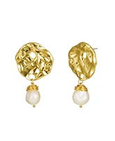 Baroque Pearl Drop Earrings with Hammered Earrings for Women