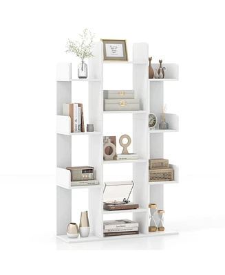 Bookshelf Tree-Shaped Bookcase with 13 Storage Shelf Rustic Industrial Style