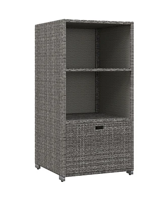 Outsunny Pe Rat Pool Towel Rack with 2 Storage Shelves Basket Mixed
