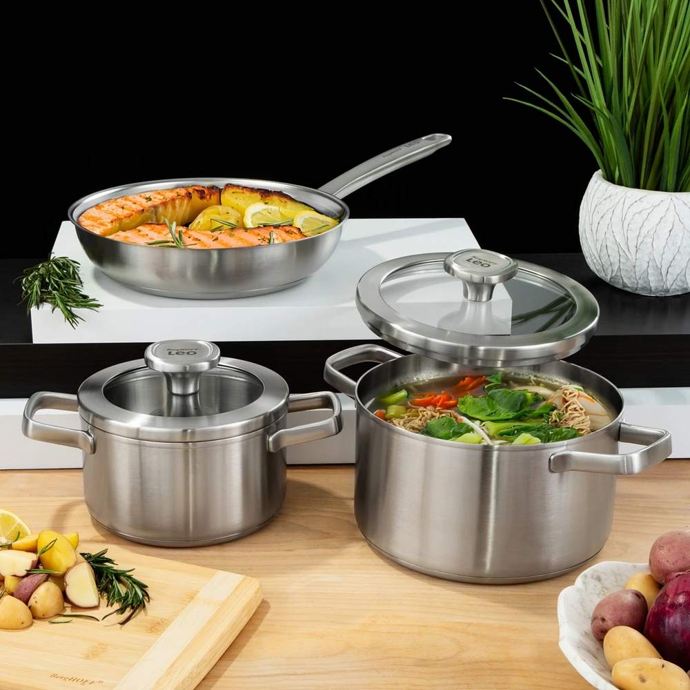 BergHOFF Graphite Recycled 18/10 Stainless Steel Stockpot 8", 3.6qt. With Glass Lid