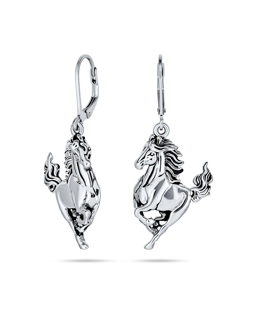 Bling Jewelry Equestrian Equine Gift Cowgirl Dangle Galloping Horse Earrings For Women Sterling Silver Lever back