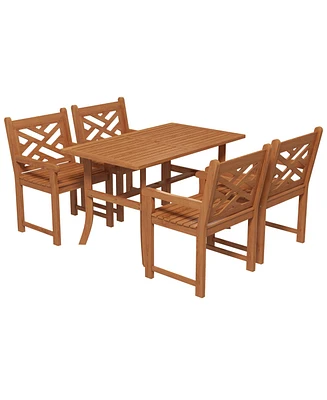 Outsunny Patio Table and Chairs Set of 4 w/ Slatted Top Table & Seat,