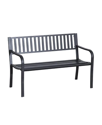 Outsunny Slat Design 2 Seat Steel Patio Garden Bench Backyard Furniture -