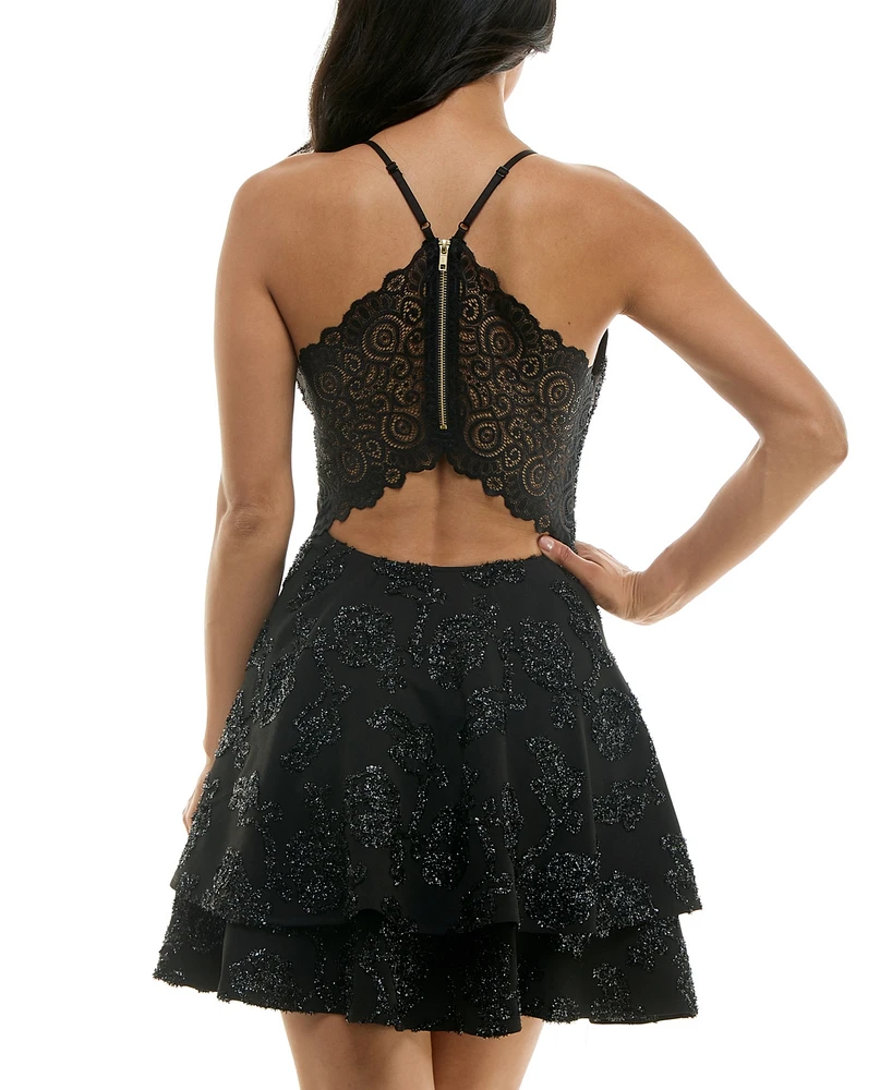 Emerald Sundae Juniors' Lace-Back Fit & Flare Dress