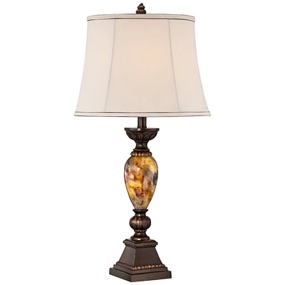 Mulholland Traditional Vintage like Table Lamp with Tabletop Dimmer 30" Tall Bronze Golden Marbleized Off White Shade for Living Room Bedroom Hou