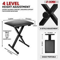 5 Core Keyboard Bench 2" Padded Cushioned Piano Stool Height Adjustable Guitar Seat Folding Portable