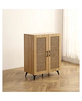 Double-Door Rattan Shoe Cabinet with Large Storage Space