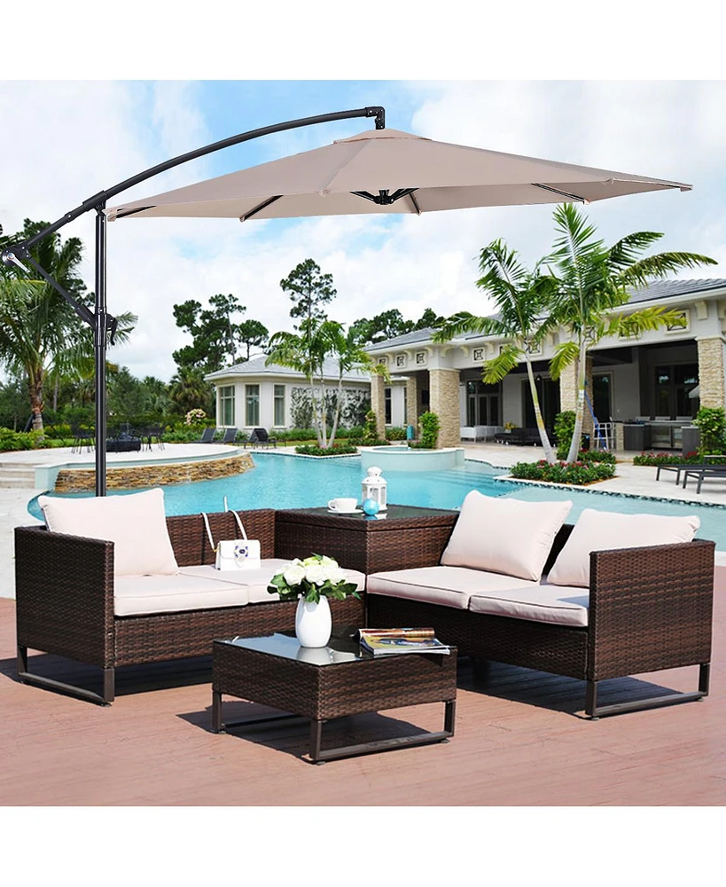 10' Hanging Umbrella Patio Sun Shade Offset Outdoor Market W/t Cross Base