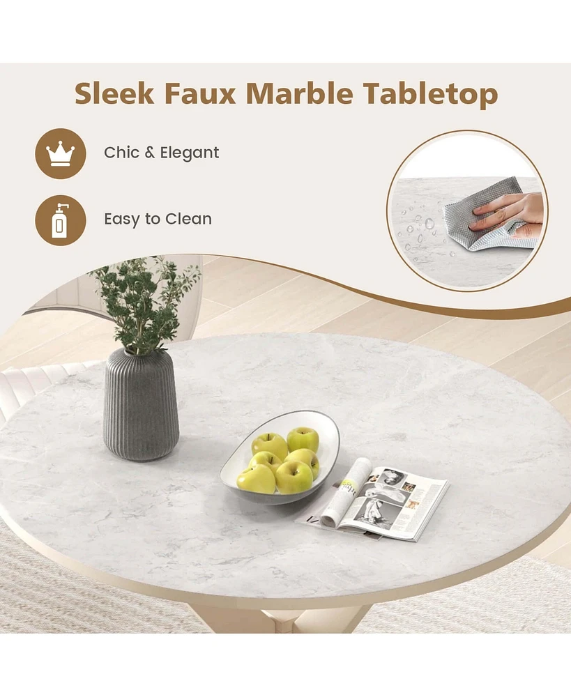 Round Dining Table 36" Faux Marble Tabletop Rubber Wood Legs Kitchen