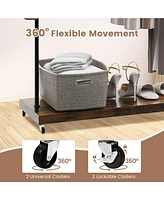Industrial Pipe Rolling Garment Rack Heavy Duty Clothing Rack with Hooks & Shelf