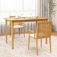 48" Wooden Dining Table Rectangular Farmhouse Kitchen with Solid Rubber Wood