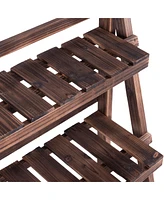 3 Tier Outdoor Wood Design Flower Pot Shelf Stand Folding Display Rack Garden