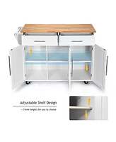 Kitchen Island Trolley Cart Wood Brown Top Rolling Storage Cabinet