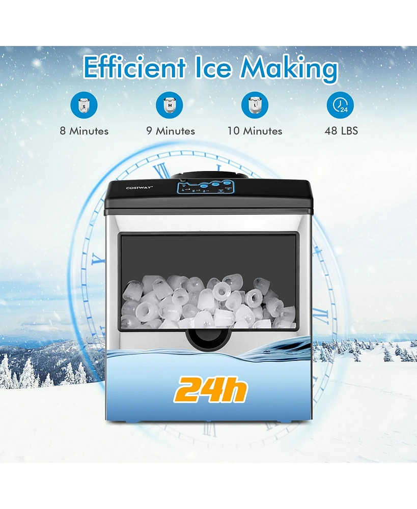 2-in-1 Stainless Steel Countertop Ice Maker Water Dispenser 48Lbs/24H w/ Scoop