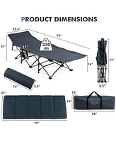 Folding Retractable Travel Camping Cot w/Removable Mattress & Carry Bag