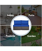 2PCS Patio Rattan Armless Sofa Sectional Furniture