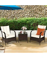 3 Pcs Patio Rattan Furniture Set Coffee Table & 2 Rattan Chair