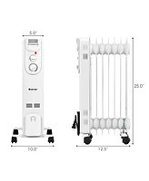 1500W Electric Oil Filled Radiator Space Heater 5-Fin Thermostat Room Radiant