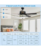 52'' Ceiling Fan W/Light Reversible Blade Adjustable Speed Remote Control