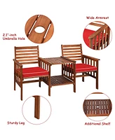 Patio Loveseat Conversation Set Acacia Wood Chair Coffee Table