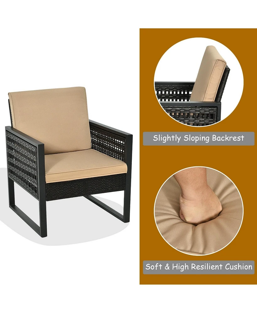 Vebreda 3 Pieces Patio Rattan Bistro Cushioned Furniture Set