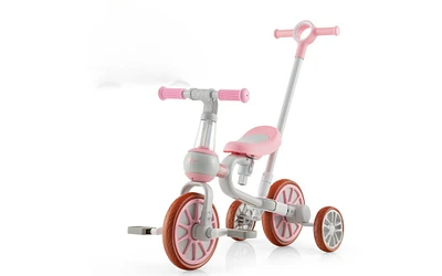 Kids Trike Bike 4-in-1 with Push Handle and Height-Adjustable Seat for Growing Kids