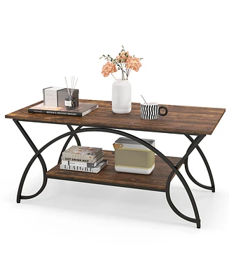 2-Tier Industrial Coffee Table Rectangular Cocktail with Storage Shelf