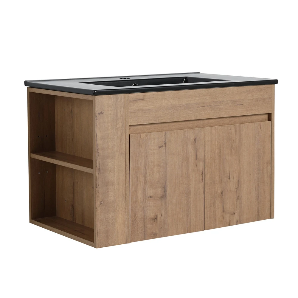 30 Inch Bathroom Vanity With Black Ceramic Basin And Adjust Open Shelf