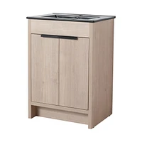 24" Freestanding Bathroom Vanity with Black Ceramic Sink & Soft-Close Doors