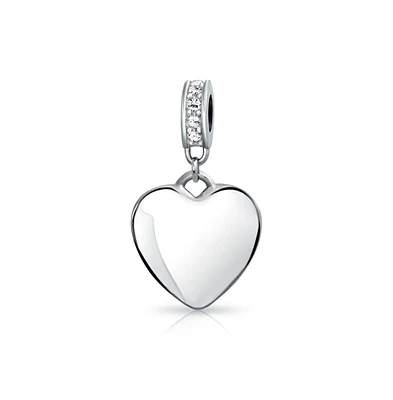 Bling Jewelry Crystal Accent Bale Heart Shape Dangle Bead Charm Sterling Silver