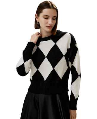 Lilysilk Women's Round Neck Diamond Pattern Cashmere Sweater