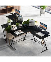 L-shaped Computer Desk with Power Outlet 51" Corner Workstation Rustic
