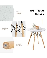 5 Pcs Dining Table Set for 4 Persons Modern Round & Chairs with Wood Leg