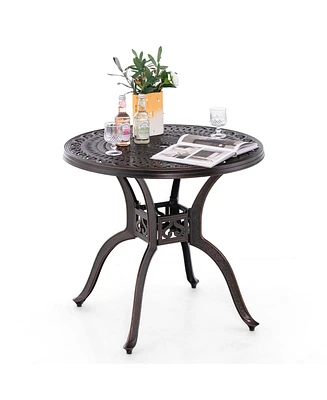 31.5" Cast Aluminum Table Patio Round Dining Table with 2" Umbrella Hole