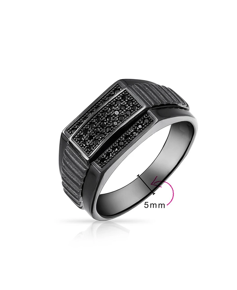 Bling Jewelry Geometric Micro Rectangle Black Cz Cubic Zirconia Statement Ring Sterling Silver Signet Championship