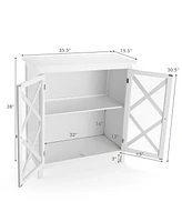 Kitchen Storage Cabinet Buffet Sideboard w/ Glass Doors & Adjustable Shelf