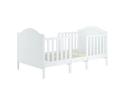Classic Wooden Toddler Bed with 2 Guardrails, Converts for Growing Kids